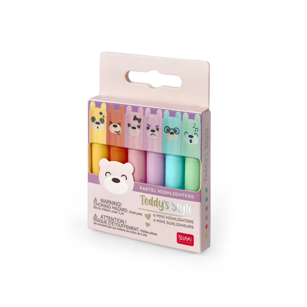 6 mini surligneurs Teddy bear pastel