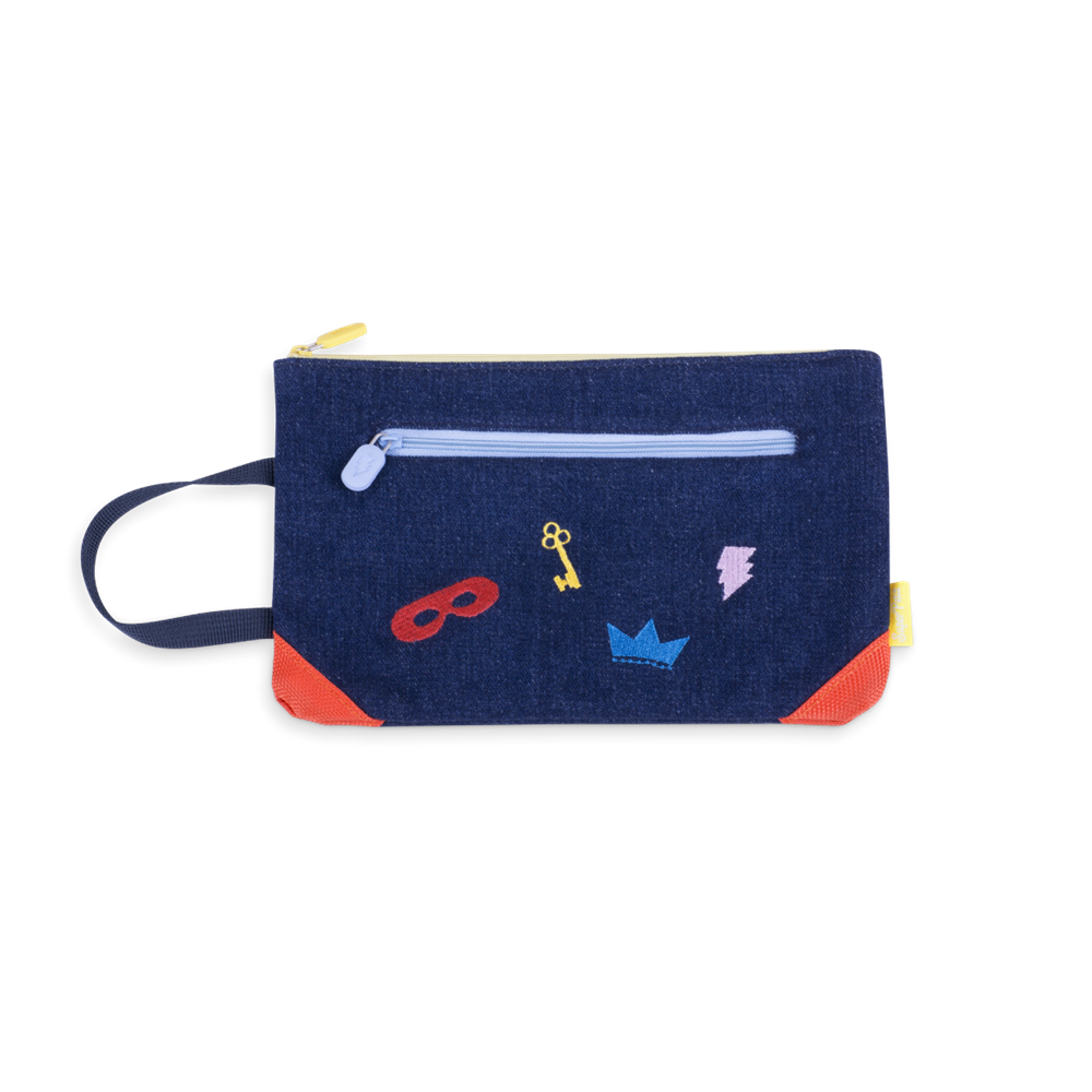 Trousse brodée en denim